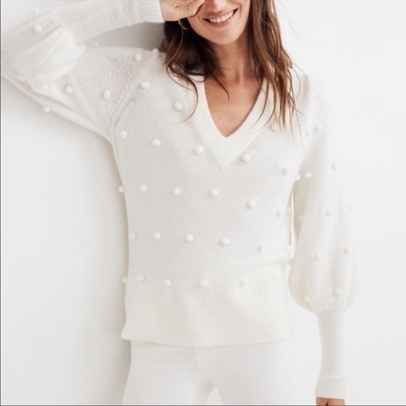 Madewell Sweaters - Madewell Bobble Dashwood V-Neck Sweater White Size Small
